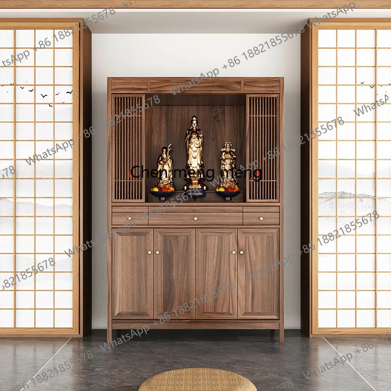 

Black walnut casket offering table Solid wood hidden door Buddhist cabinet Household Buddhist hall cabinet