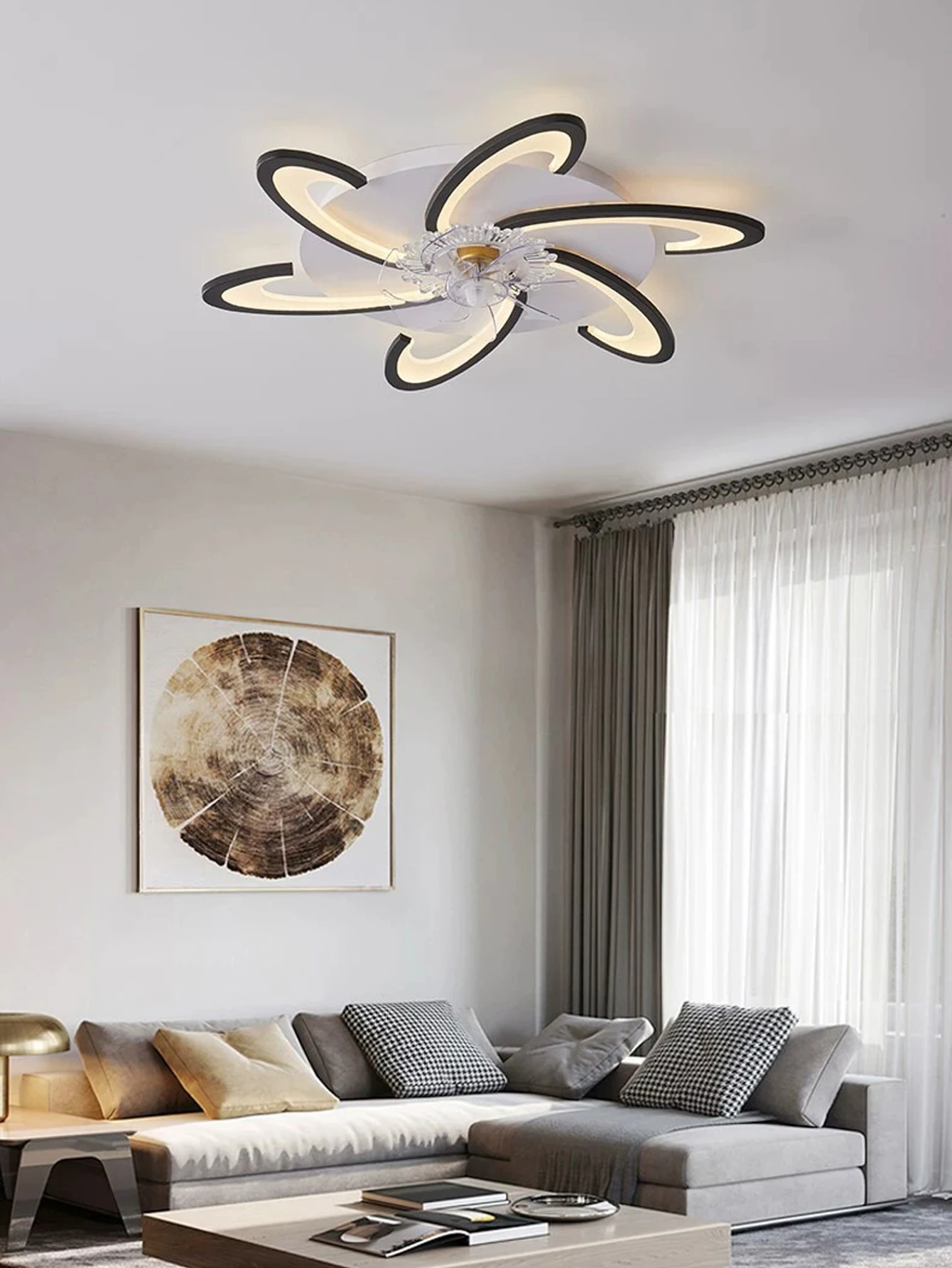 110-240V Modern black LED ceiling fan light for living room dining room bedroom induction dimmable acrylic ceiling fan light