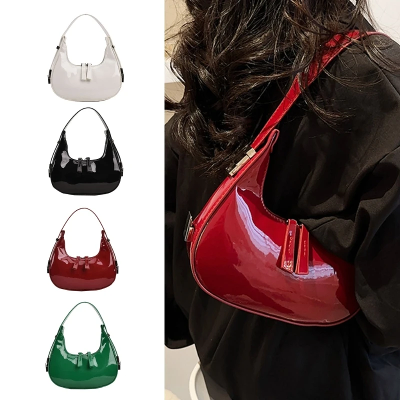 Moon Bags Shoulder Bags for Women Solid Color Armpit Bag PU Leather Underarm Bag Luxury Bag Purse with Zipper Closure