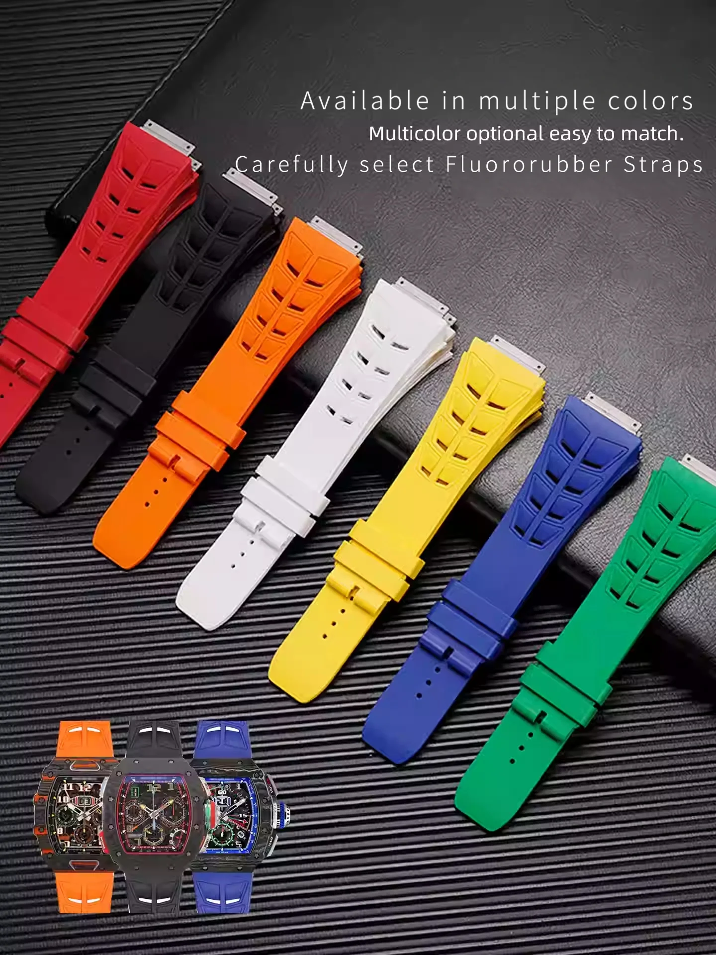Premium quality exquisite craftsmanship FKM rubber watch strap for Richard Mille Steel end piece watch band wrist belt bracelet