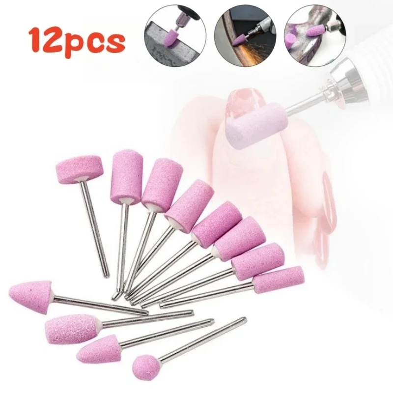 12Pcs Abrasive Mounted Stone Polishing Grinding Head For Dremel Rotary Tools 2.35mm Shank Mini Electric Power Tool Drill Bit Set