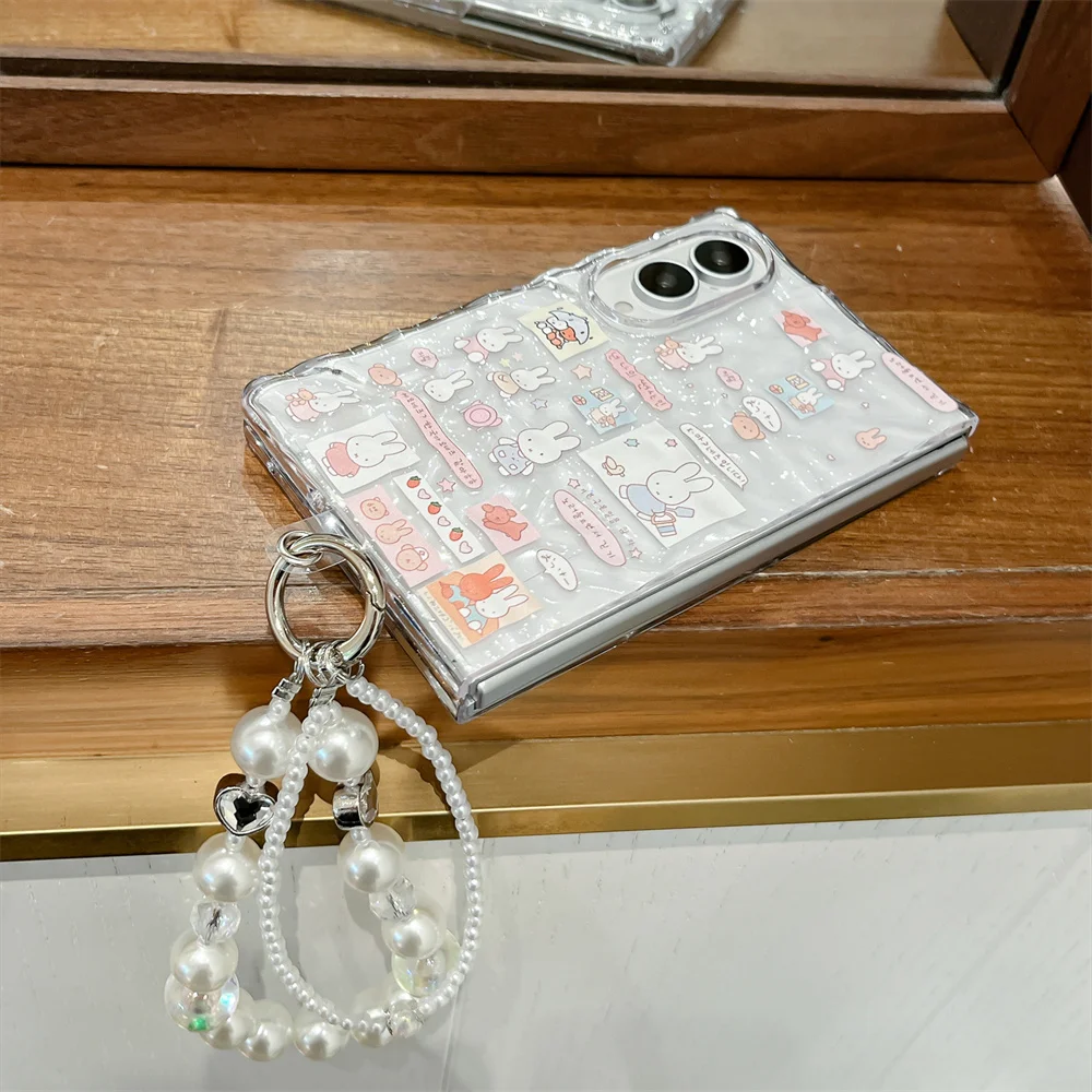 Cute Miffy Rabbit Phone Case For Samsung Galaxy Z Fold 8 Ultra Z Fold 7 6 Shell With Pearl Shockproof Hard Folding Cover Girls