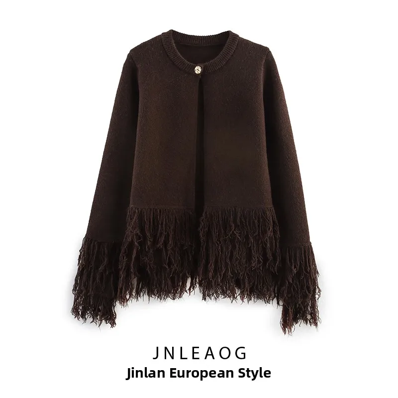 

Fashionable Tassel Knitted Jacket Women's Loose Fit Long Sleeve Polyester Fiber Cardigan Style Autumn New Arrival 6427109
