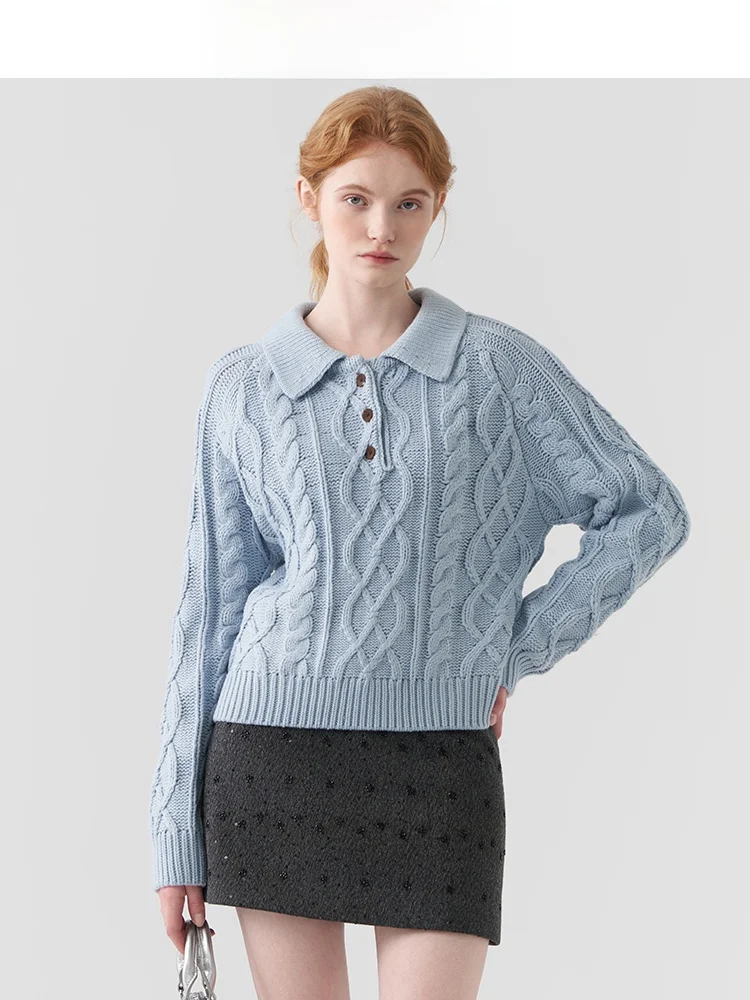 

Retro JiuJiu Miu Style Twist Knit Sweater Women's Winter 2025 New Fashionable Turn-down Collar Knitted Outerwear
