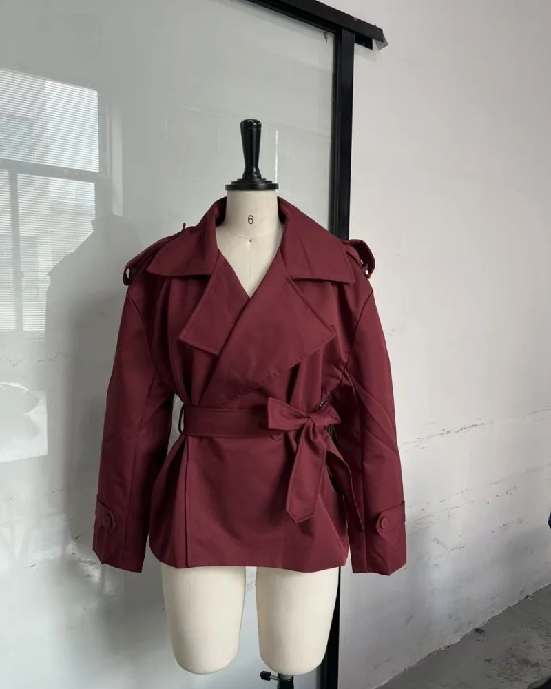 Women's jacket 2026 Autumn New European and American Style Fashion Solid Colour Collared Long Sleeve Tie Jacket
