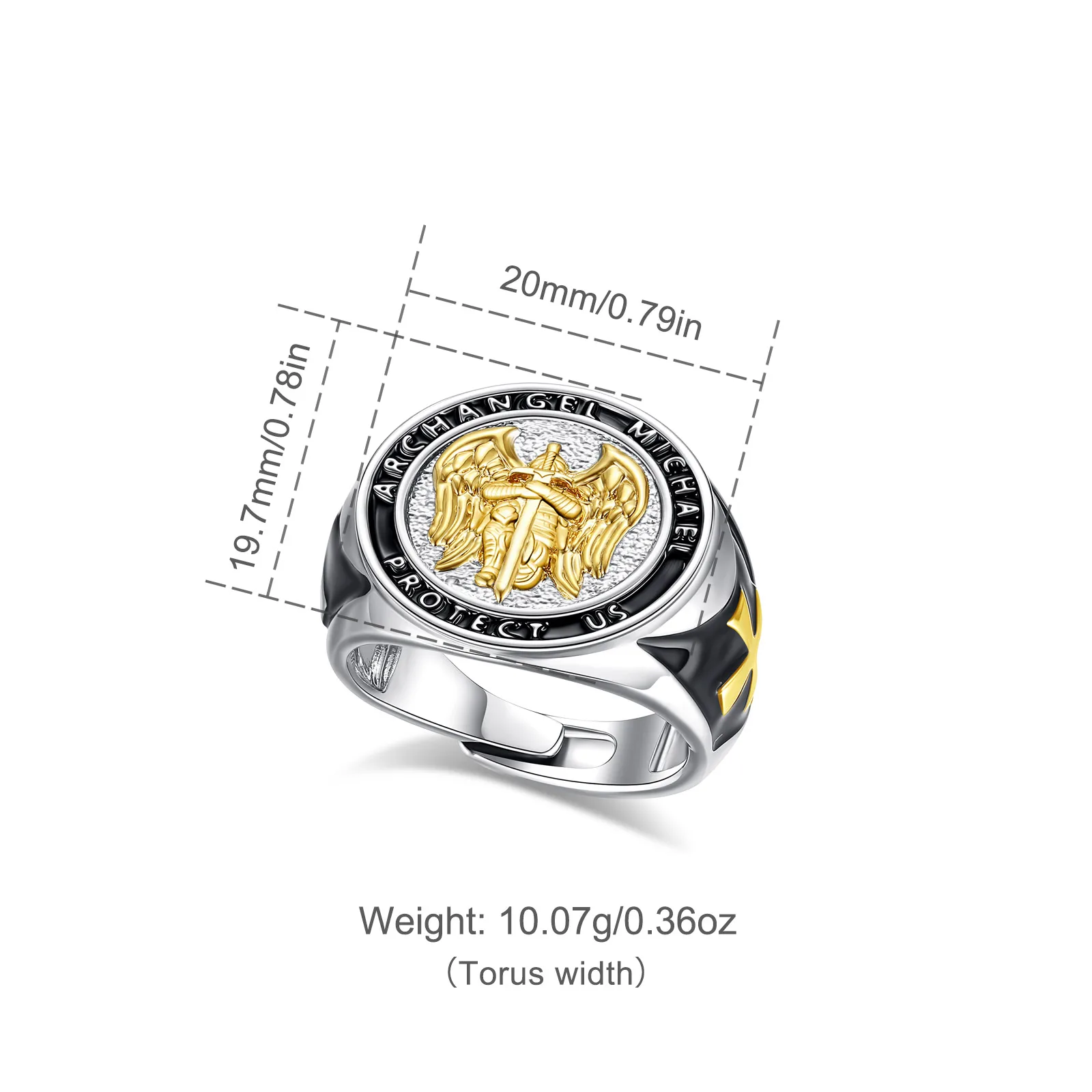 Eudora Copper Saint Michael Archangel Adjustable Ring Religious Amulet Medal Cross Ring Christian Jewelry Gift for Men Woman view 2