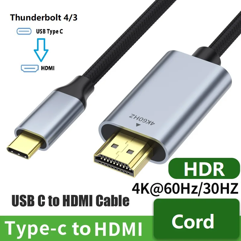

USB C to HDMI Cable 4K USB Type C to HDMI Cord for iPhone 16/15 MacBook Pro/Air iMac iPad Pro Galaxy Surface Dell HP