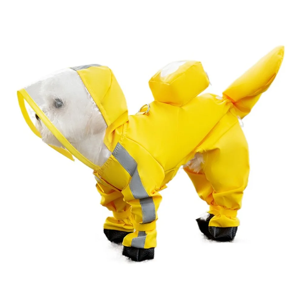 

Rainproof Towable Dog Hooded Raincoat Waterproof Windproof Dog Rain Cloak All-inclusive Soft Pet Rain Jacket Puppy