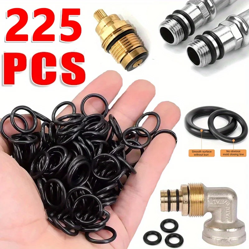 225Pcs Nitrile Rubber O-Ring Assortment 18 Sizes Sealing Gaskets Leakproof Washers for Pipeline Repair & Industrial Maintenance