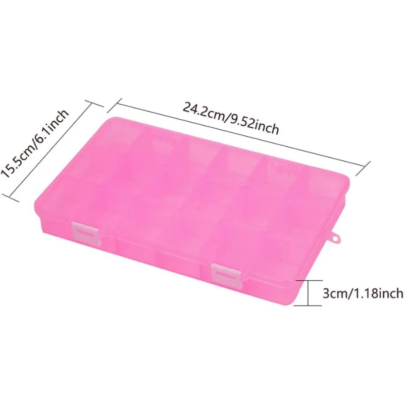 4 Pack 18 Grids Large Pink Transparent Plastic Storage Box Bead Organizer with Adjustable Dividers for Jewelry Beads Tools Craft