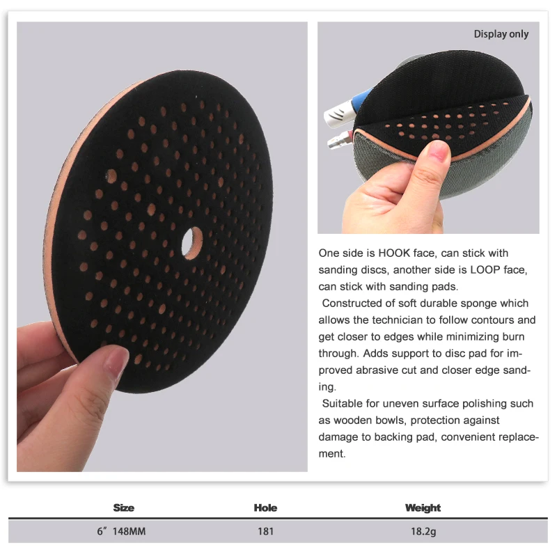 6 Inch 181 Holes Hook Loop Interface Pad Sponge Multi-Air Foam Protector Polishing Pads for Random Orbital Sanders Backing Plate