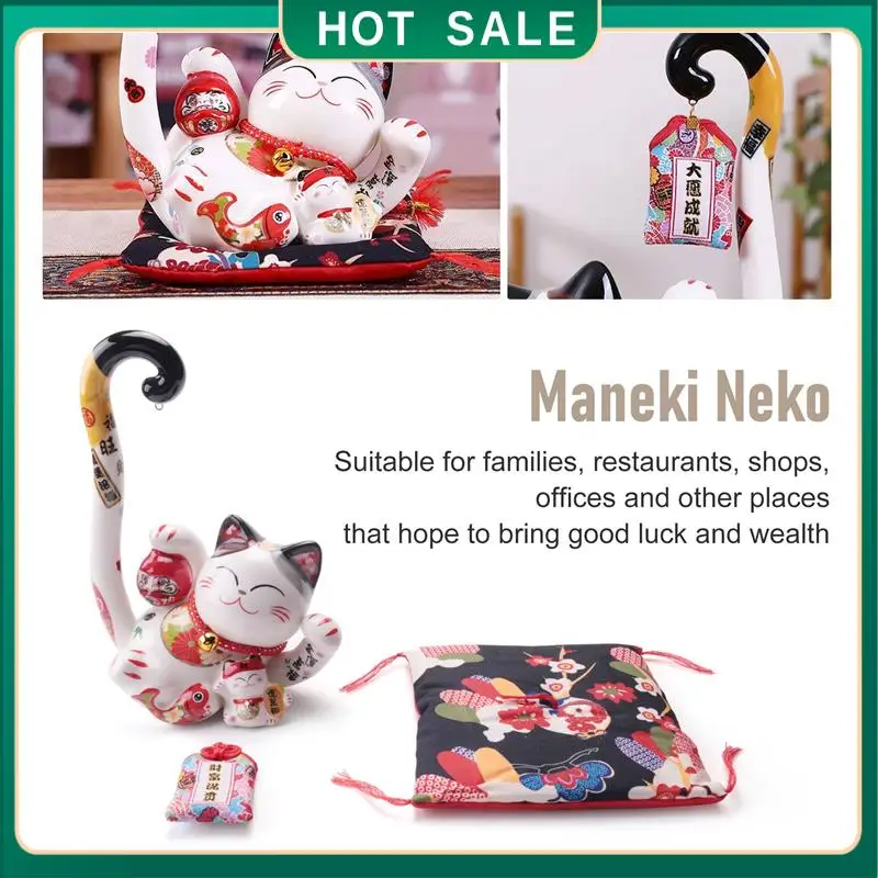 Mi hogar 8,6 pulgadas Maneki Neko gato de la suerte caja de dinero banco de monedas japonés cola larga gato de la fortuna Feng Shui decoración del hogar