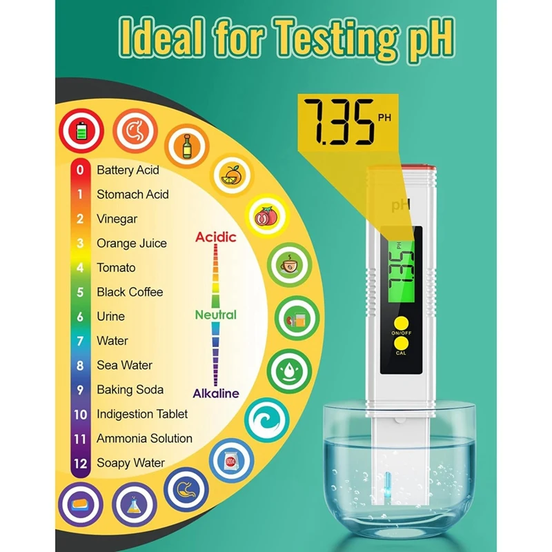 PH Meter For Water, PH Tester 0.01 High Accuracy Water Quality Tester With 0-14 PH Measurement Range, PH Meter Durable