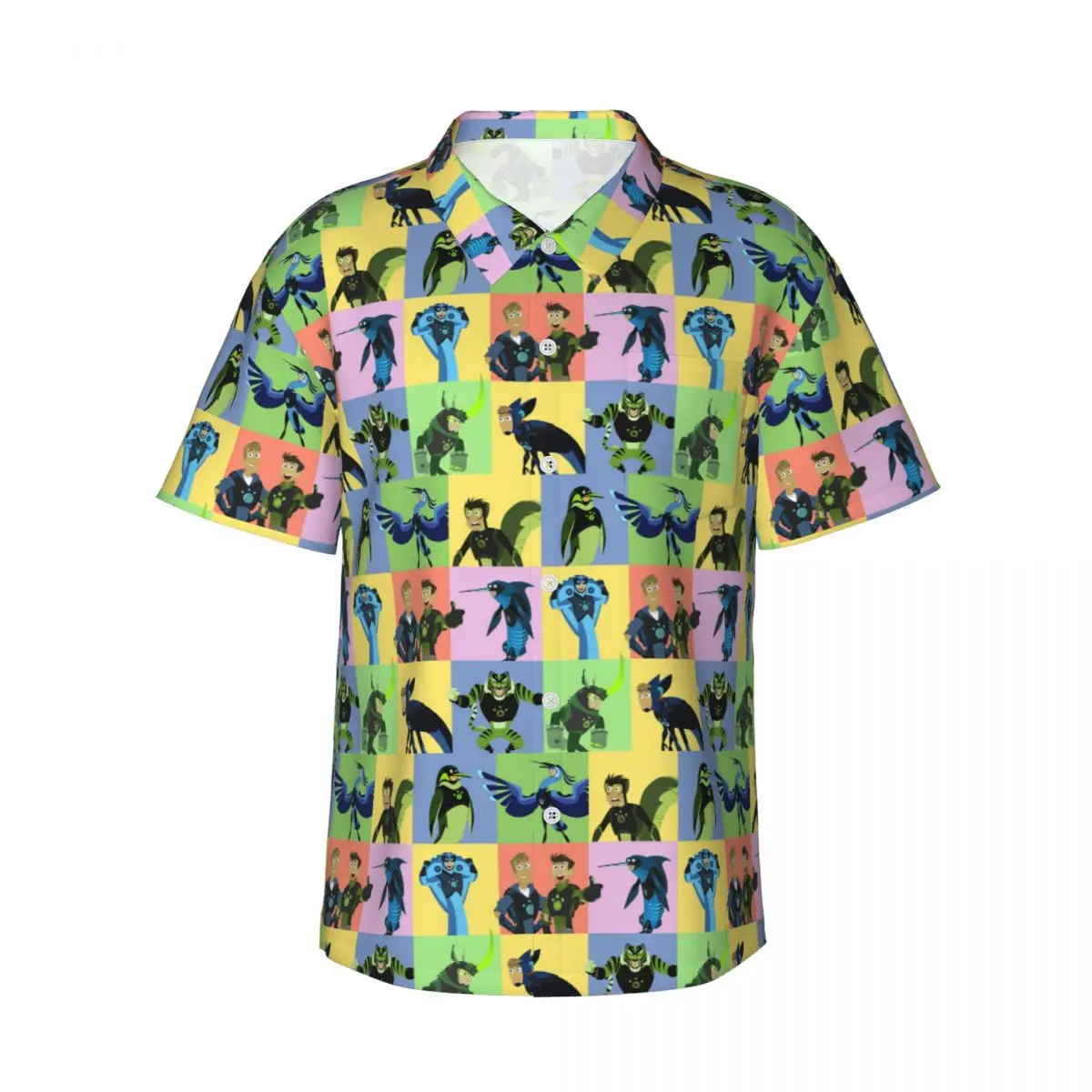 

Wild Kratts Creature Powers Men's Shirts Hawaiian Short Sleeve Shirt Funny Lapel Tops for Summer Beach