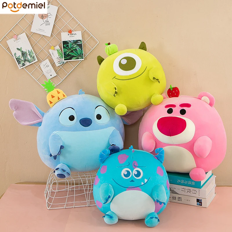 

30cm Stitch Round Plush Doll Toys Kawaii Cartoon Car Headrest Pillow Stuffed Plush Toy Back Cushion Child Birthday Gifts
