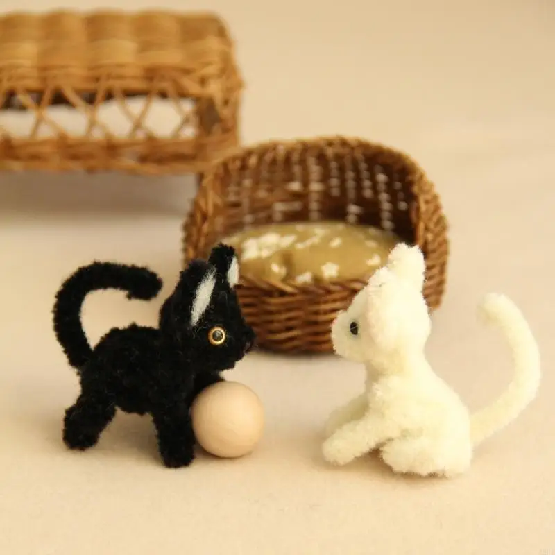 

1:12 Scale Nest Pet Cats Rattan Bed Pretend-Play Kid Playset Pet Realistic Dollhouses Pet Cats Nest A2UB