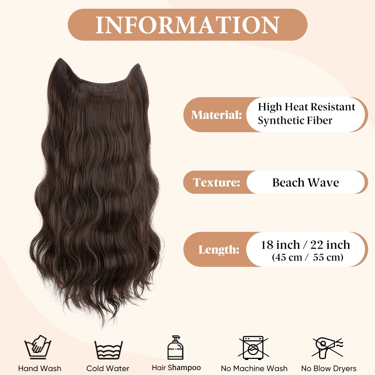 Extensiones de Cabello con Clip Invisible de onda sintética para mujer, línea de pescado, peluca falsa Natural, pieza de cabello negro falso, M12