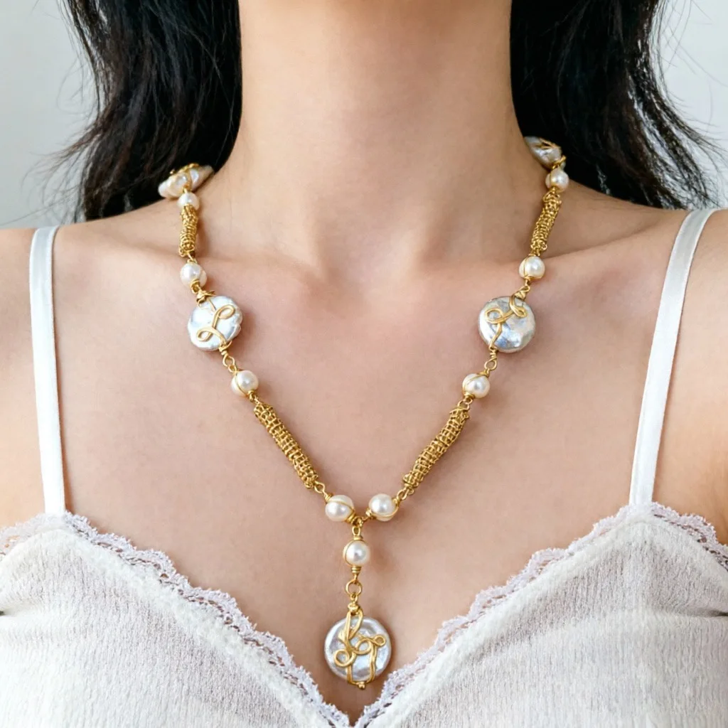 Statement Baroque Pearl Necklace Luxury Elegant Collar Chain Necklaces Fashion Hand Wound Spring Design Chain Collar Jewelry