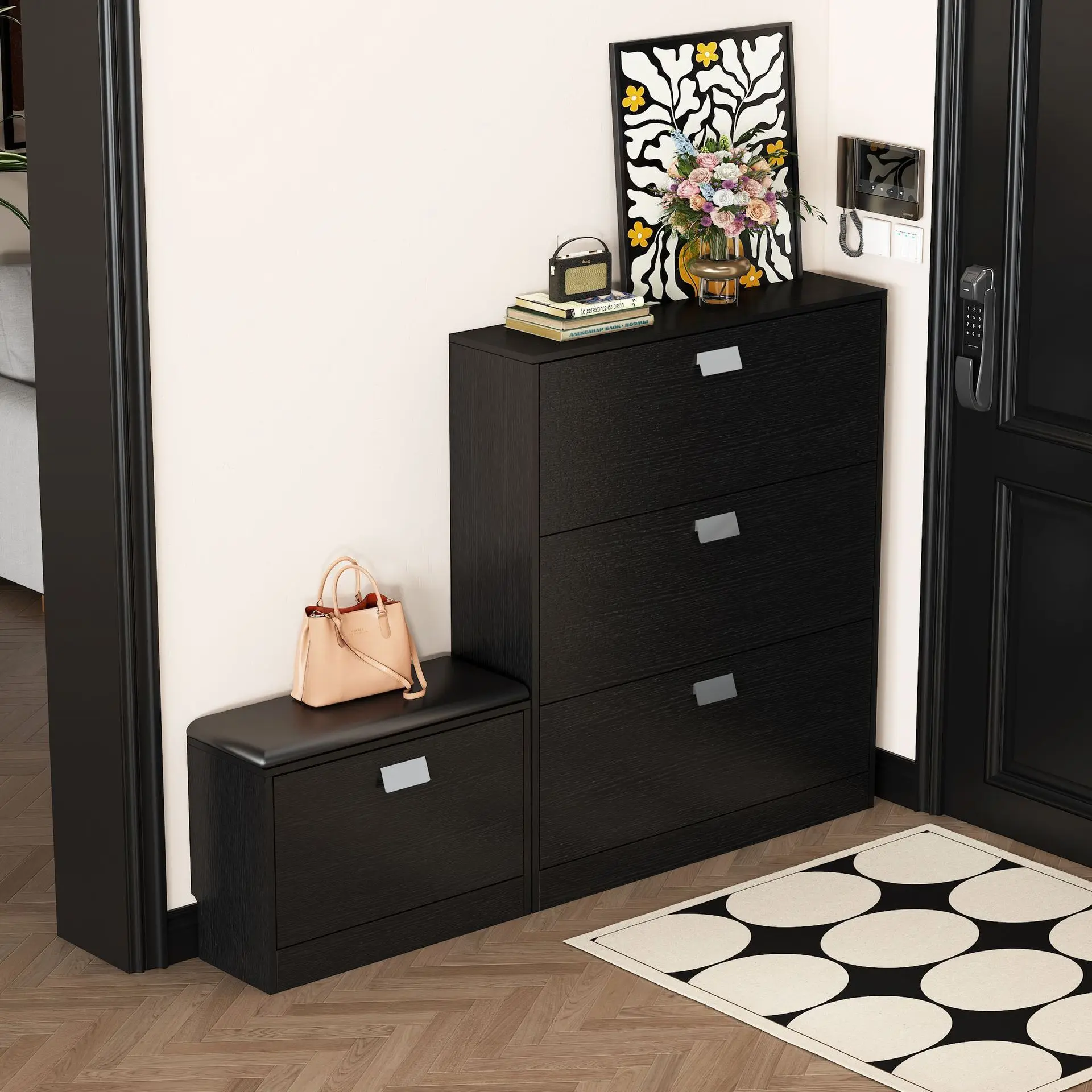 #For Entrance door shoe cabinet black ultra-thin household economical large capacity modern entrance storage tipping bucket