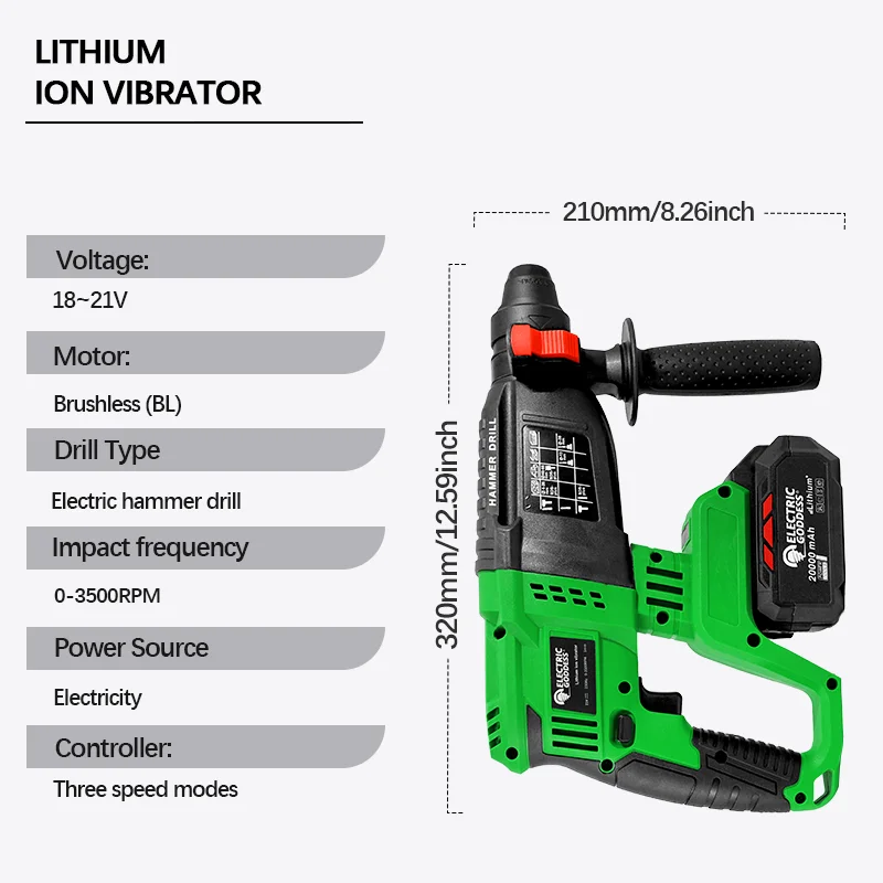 Electric Goddess 3 in 1 Brushless Impact Hammer 21V 3500RPM Cordless Hammer Drill Multifunctional Steel Concrete Wood Power Tool