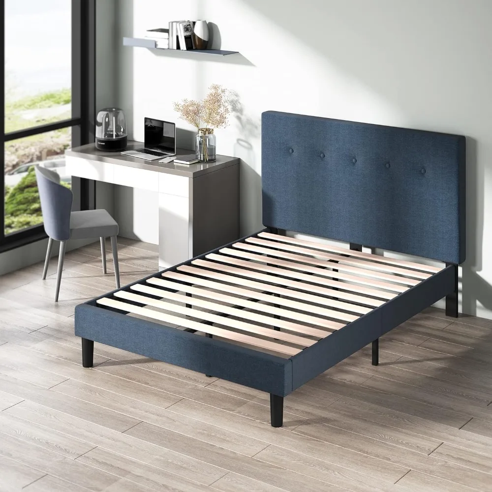 

King Size Bed Frame, Mattress Foundation, Wood Slat Support, No Box Spring Needed, Upholstered Platform Bed Frame