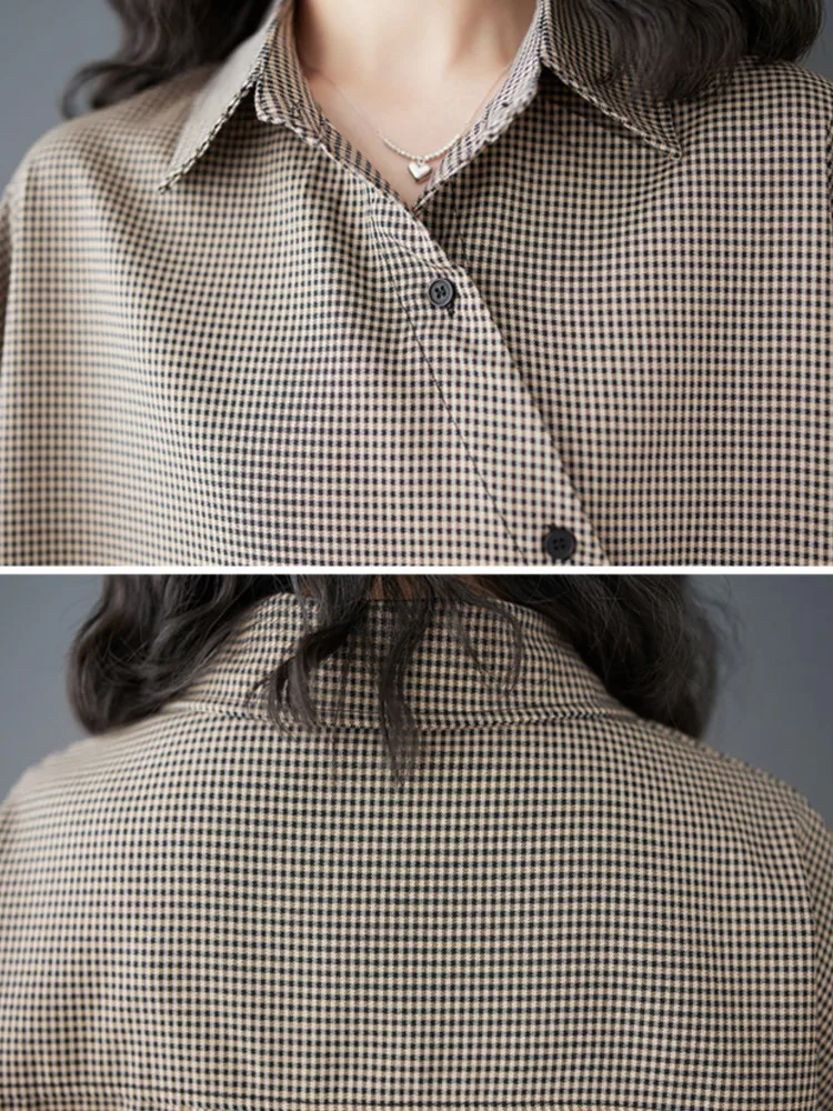 Camisa xadrez de primavera de grandes dimensões topos feminino irregular modis solto senhoras blusas casuais manga longa mulher camisas topos