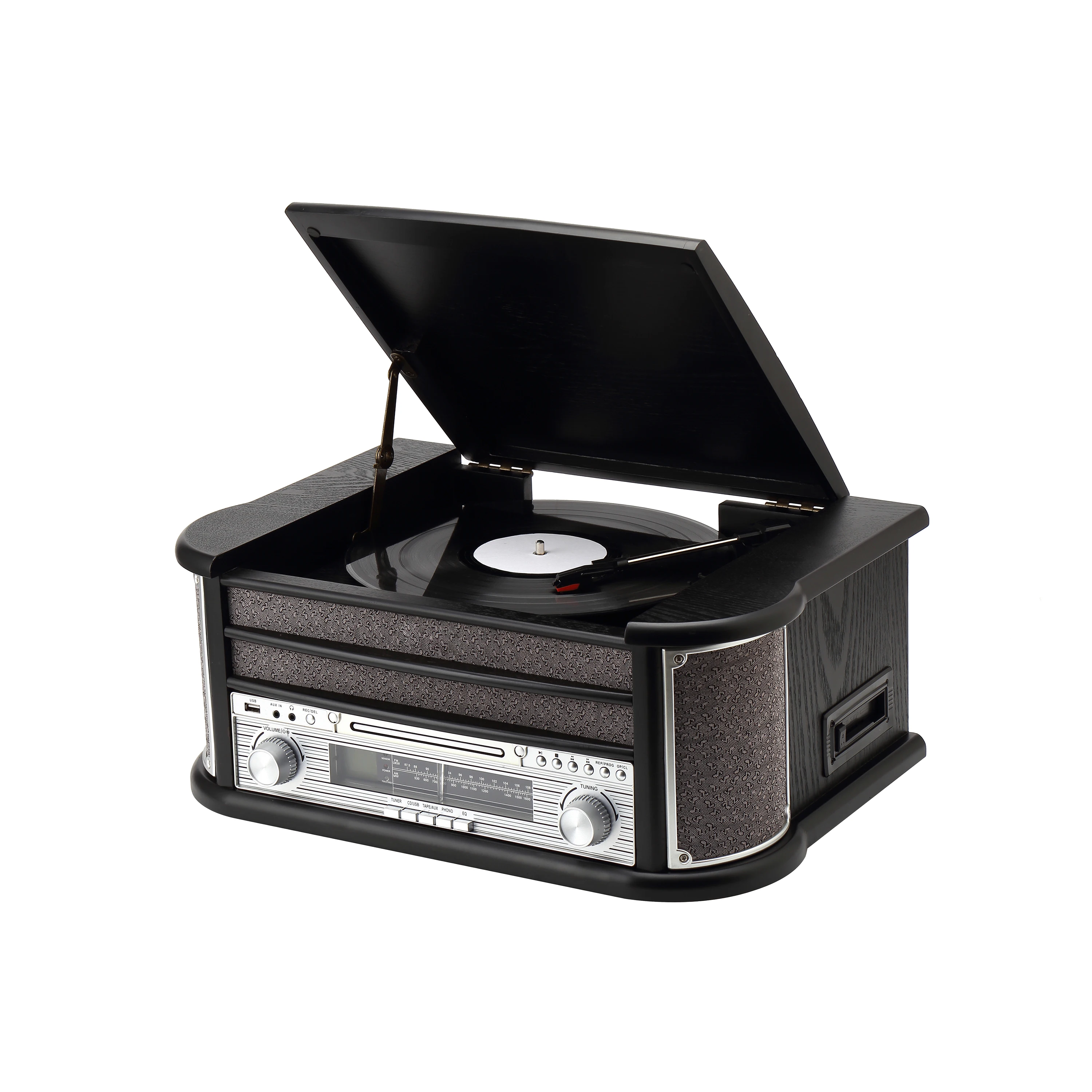 Phonograph Vinyl Record Player CD Tape USB SD Blue Tooth Play AM FM Radio Turntable With Stereo Speakers
