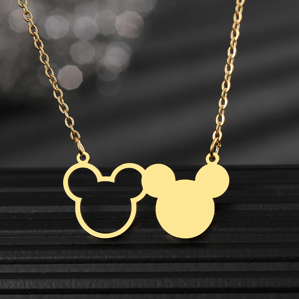 Stainless Steel Necklaces Anime Cartoon Two Mouse Pendants Fashion Choker Child\'s Chains Necklace For Women Jewelry Party Gifts