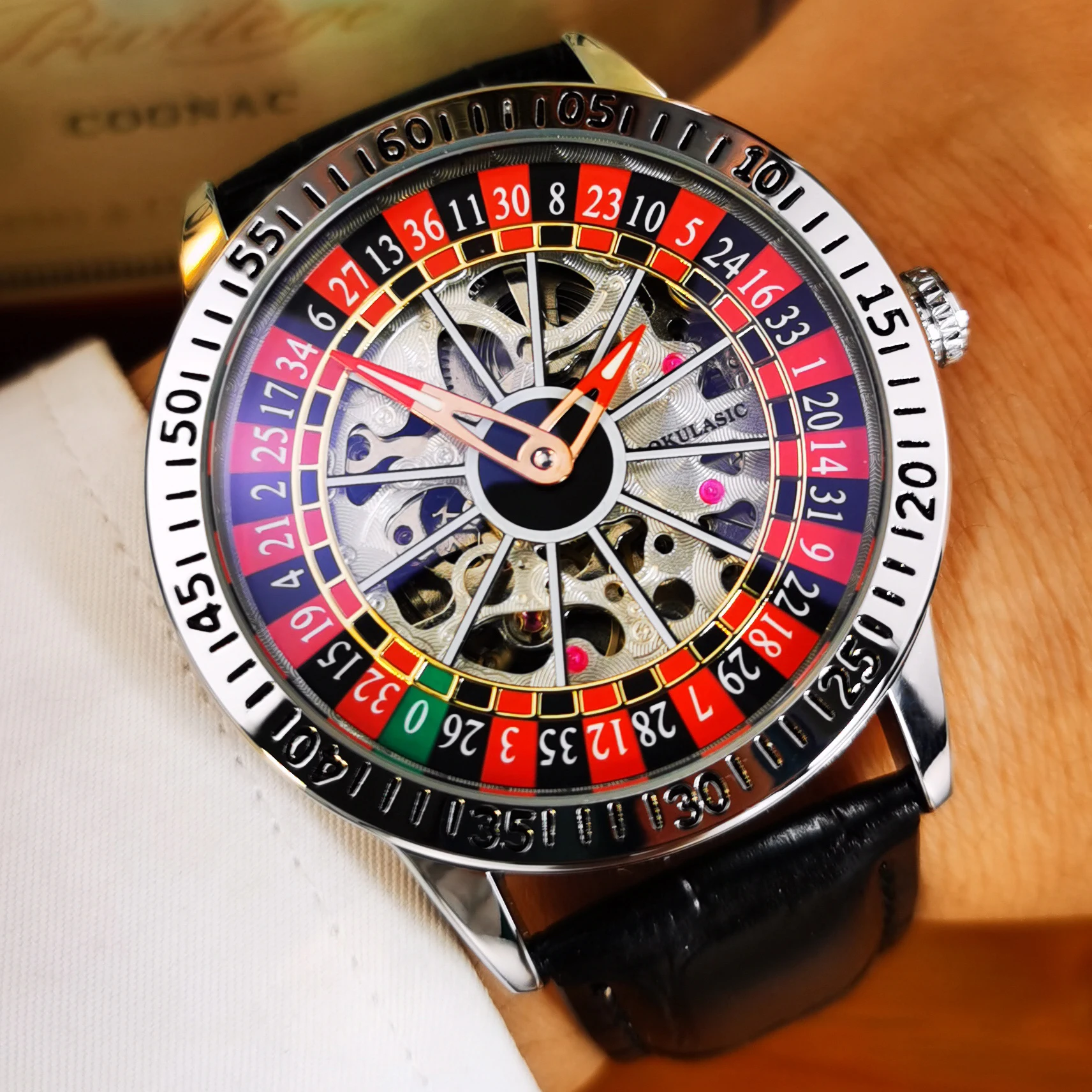 

AOKULASIC Luxury Mechanical Watch for Men Rotating Skeleton Dial Design Fashion Automatic Watches Leather Steel Strap Wristwatch