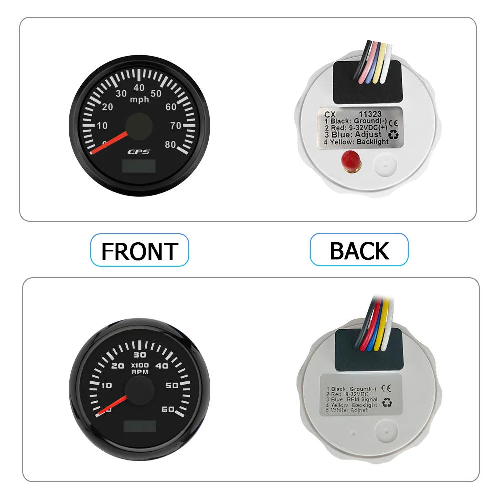 ELING 52mm GPS Speedometer 0-30mph 80MPH + Tachometer 4000RPM 6000RPM 0-7000RPM with Backlight for Boat Truck Universal 12V 24V