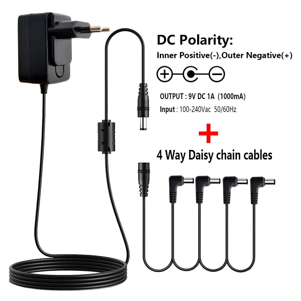 Guitar Pedal Power Adapter Supply 9V DC 1A Low Noise Magnetic Ring US EU UK AU Plug 3 way 4 way 5 way 6 way 8 way Cables