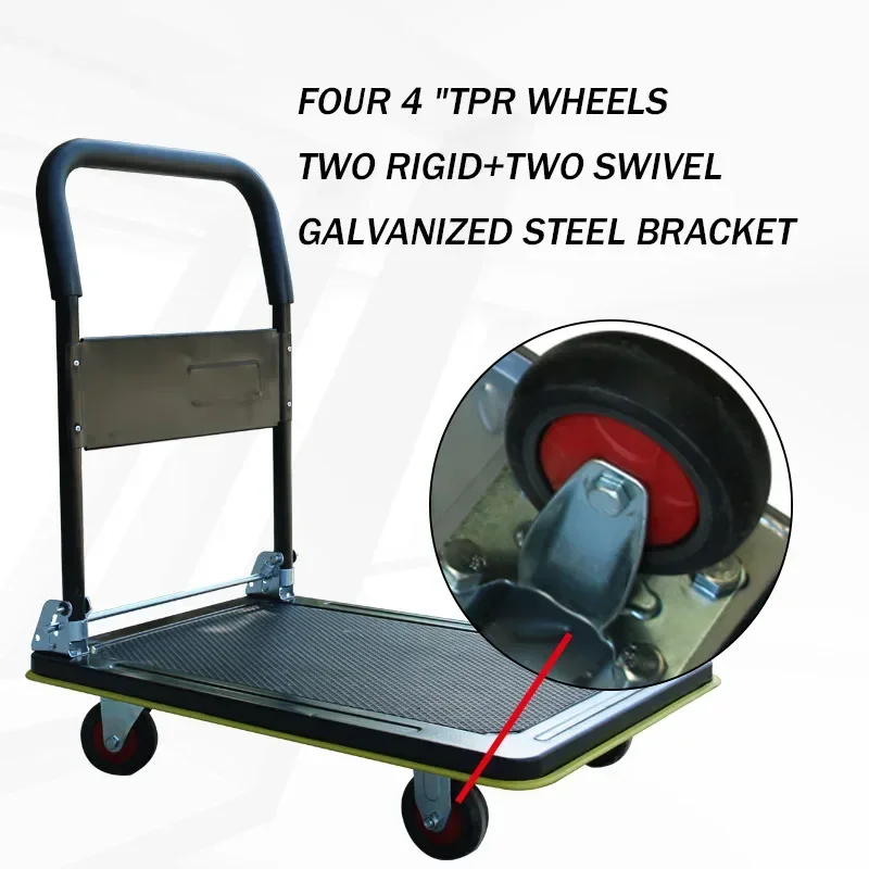 Black heavy steel 400kg folding platform trolley