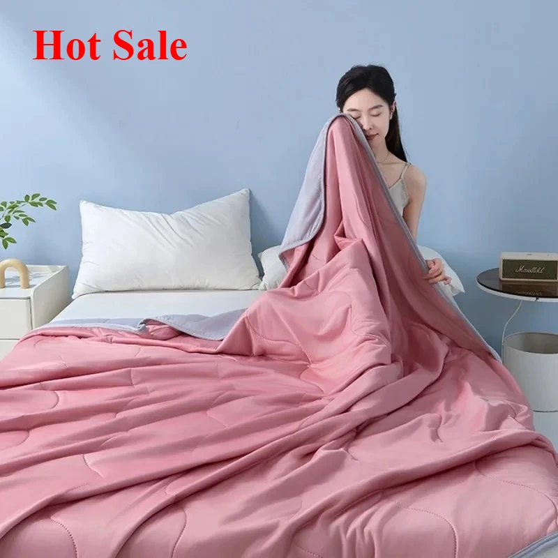 

2025 solid color cool silk summer cool quilt single double air conditioner quilt summer air conditioner thin quilt