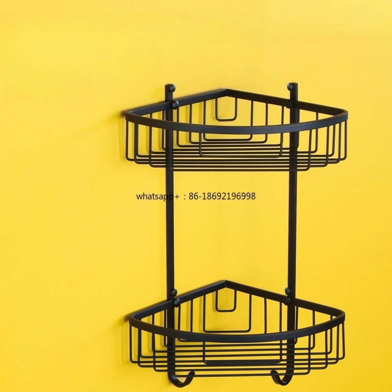 Corner Basket Double Layer Hooked Triangle Basket Body Wash Shelf Hook Matte Electroplated Black All Copper