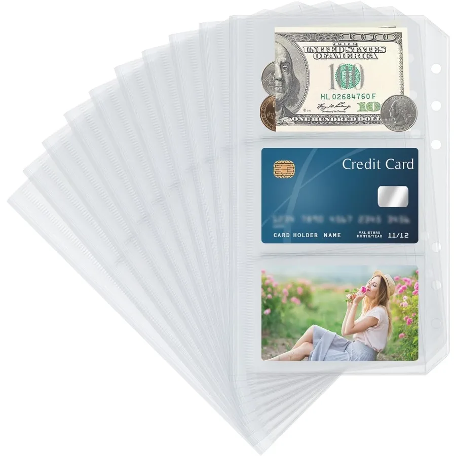 

10 упаковок, прозрачные карманные рукава на молнии с несколькими отделениями для 6-кольцевых папок формата А6, разделенная сумка на молнии, экономия денег, наличных