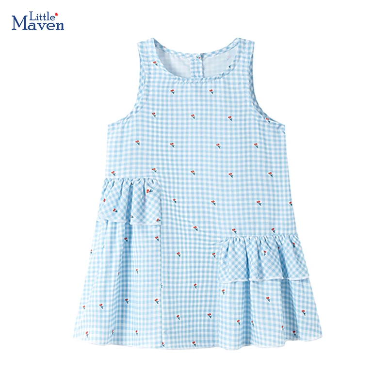 Little Maven Kinderkleidung für Babys, Mädchen, 2026, Sommer, Prinzessin, Cartoon, lässig, Kirsche, kariert, Kinderkleidung