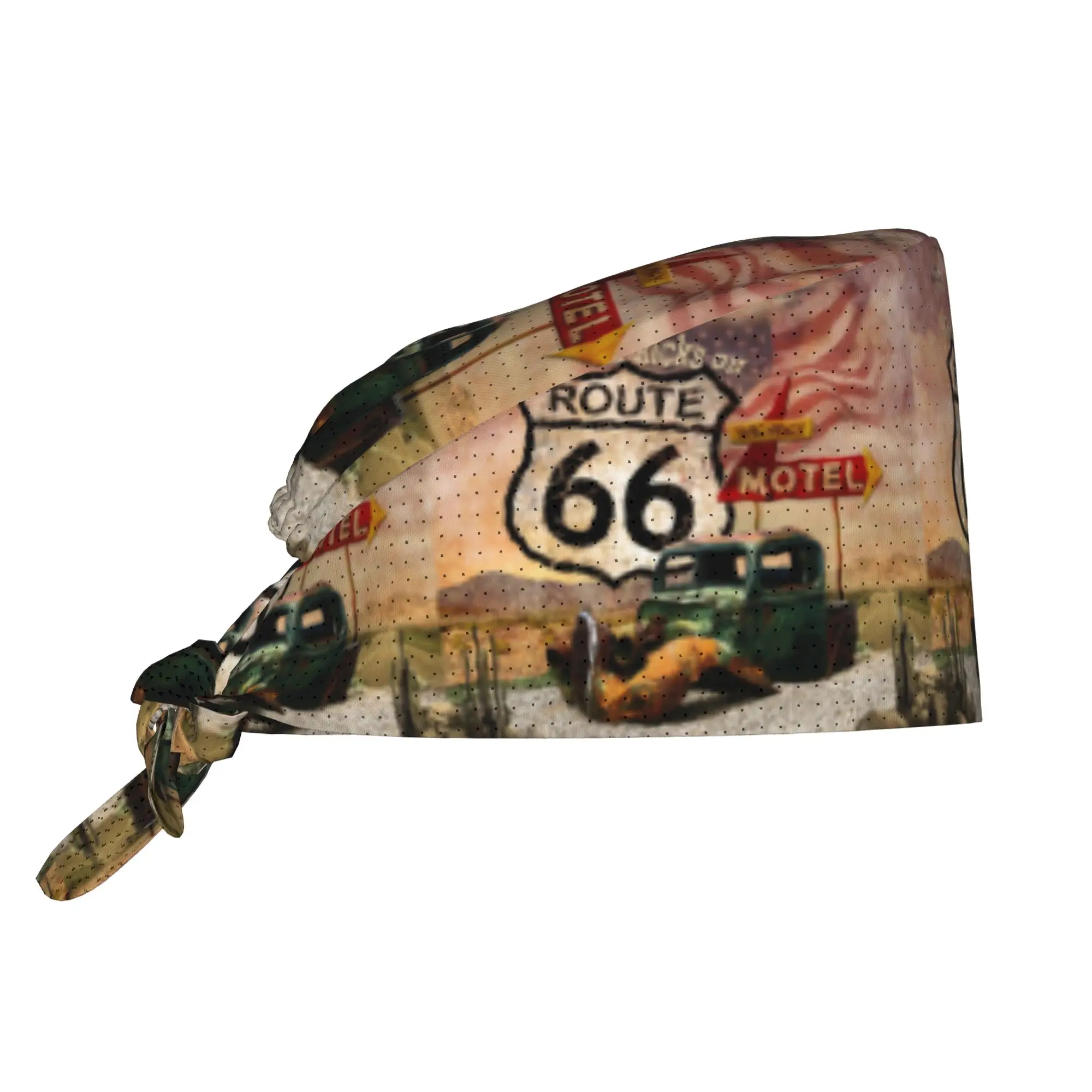 Custom Adjustable Get Your Kicks On Route 66 Working Hat Women Men USA Highways Road Sign Scrub Caps for Dentist