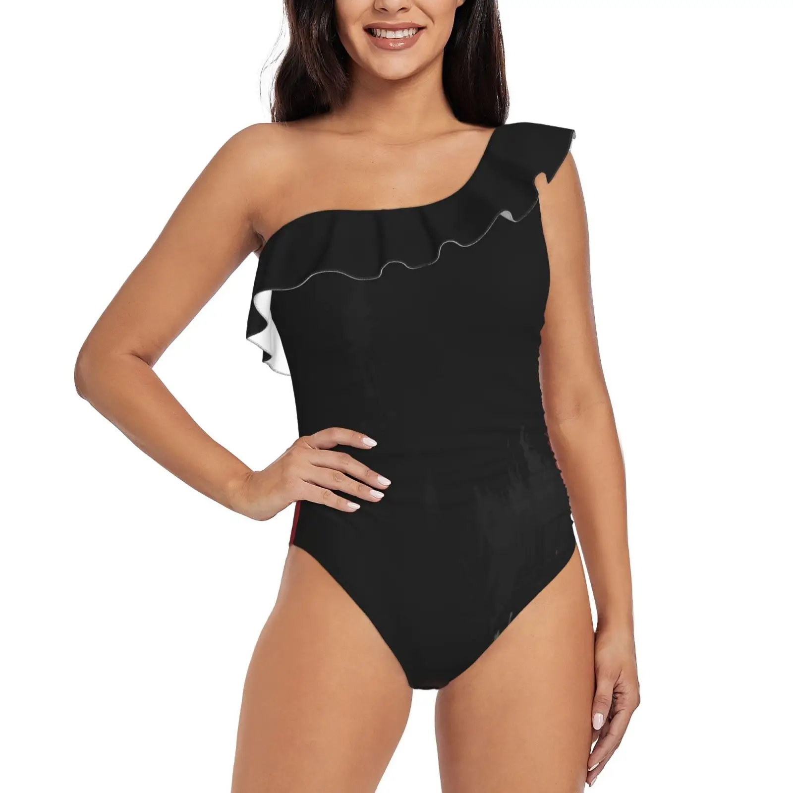 

Paint It Black One-Piece Swimsuit One Shoulder Ruffle Swimsuit Sexy Monokini New Girl Beach Swimwear Paintbrush Paint It Black