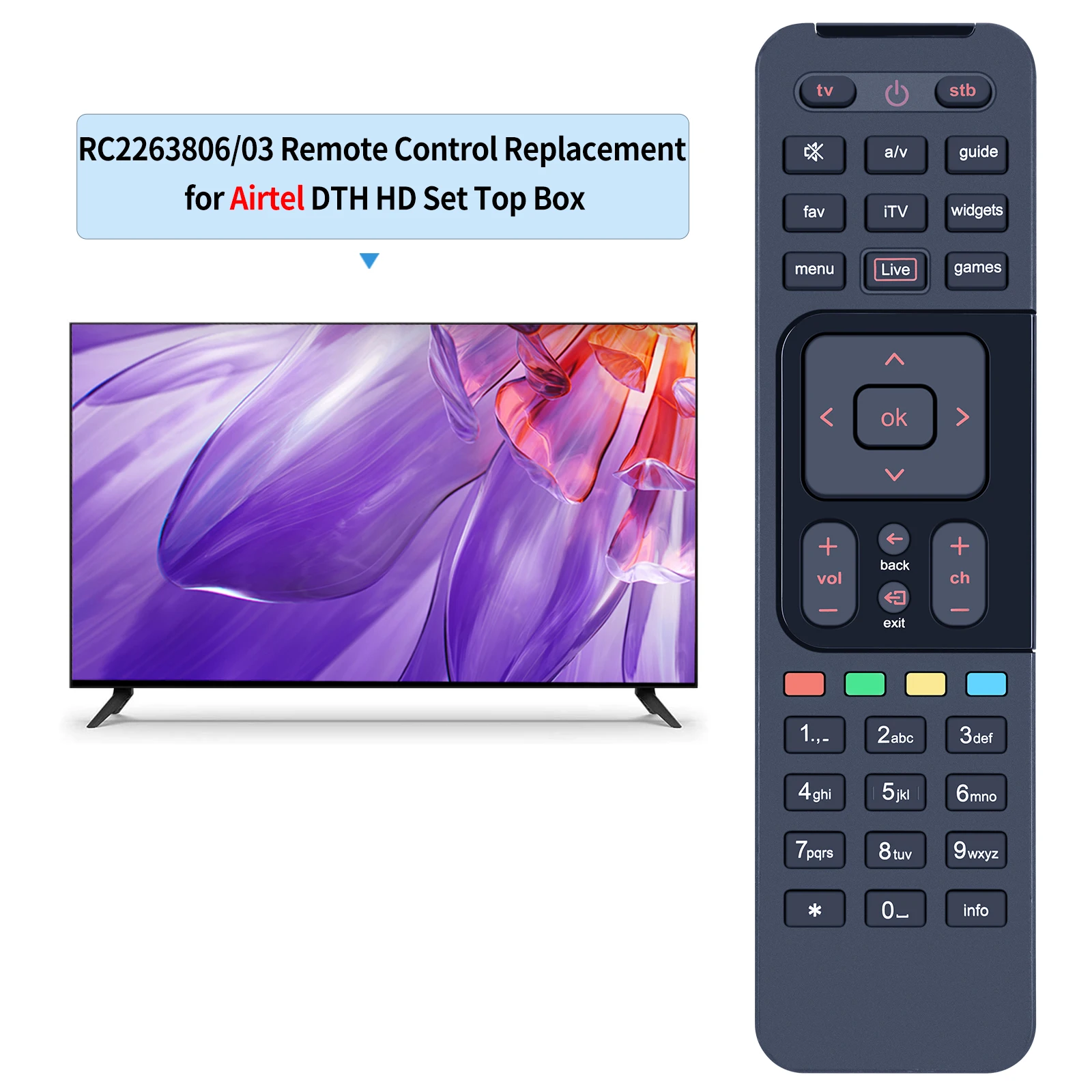 กล่องทีวีตั้งด้านบน RC2263806รีโมทคอนโทรล/03สำหรับ airtel DTH