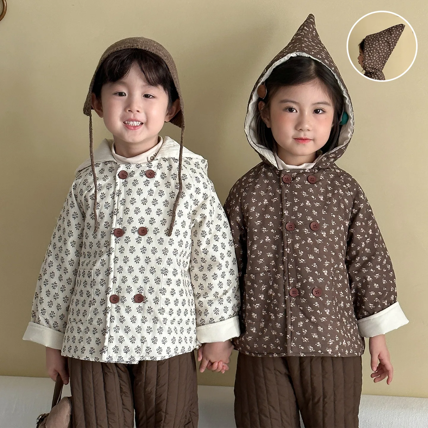 

Kids Cotton Wizard Elf Hooded Coat 1-10 Years Children Boys Girls Autumn Winter Warm Jacket Brother Sister Clothes Outerwear