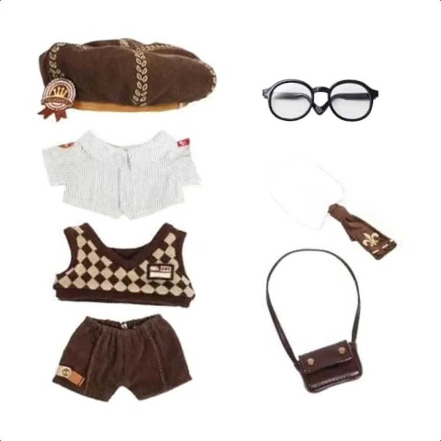 niannyyhouse 20cm Plush Doll Clothes Hat Shirt Vest Pants Tie Backpack Glasses Mailman Set 8in Doll Accories Dr Up