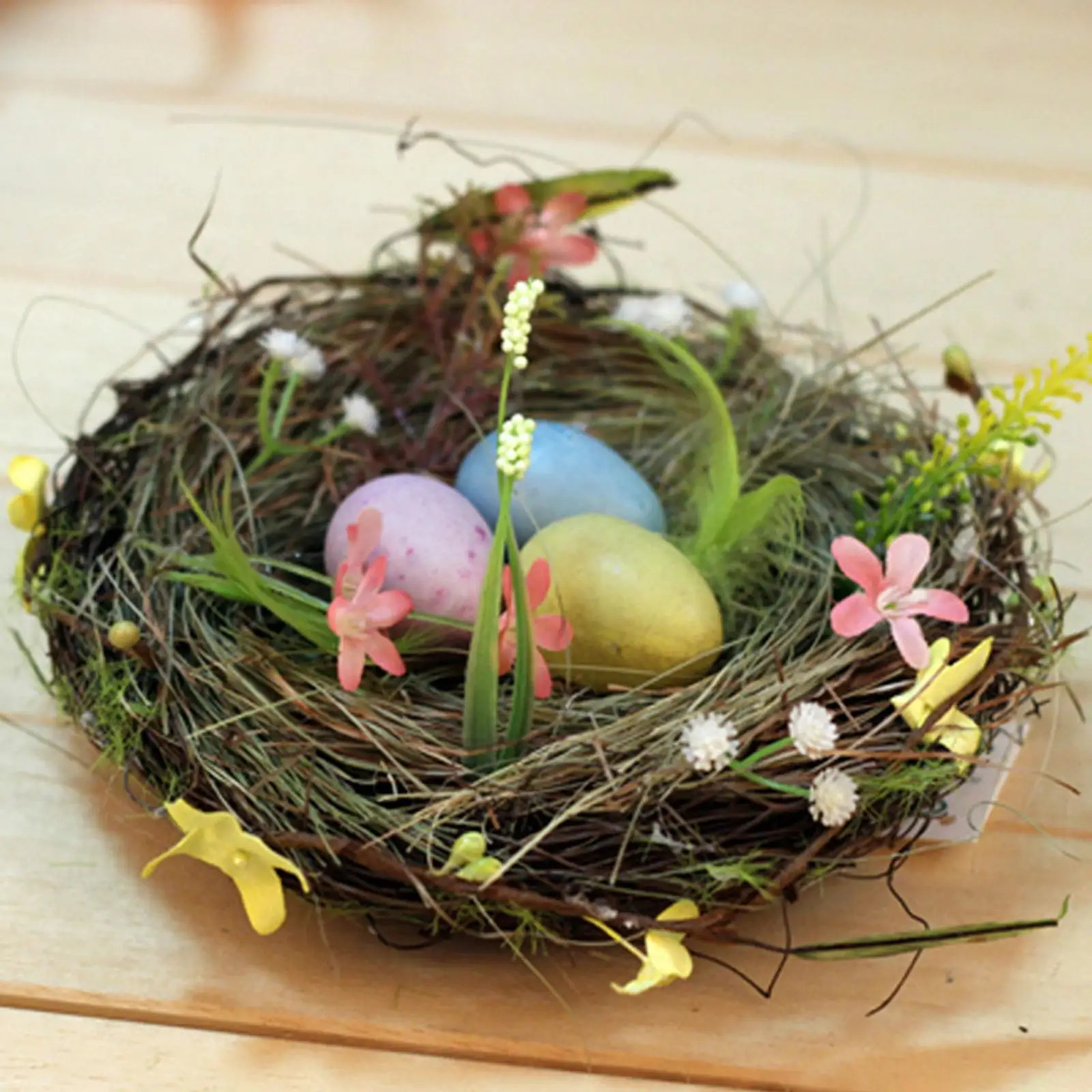 Easter Woven Bird Nest Decor Easter Gift with Colorful Easter Eggs Decorative for Patio Bookshelf Courtyard Outside Bedroom