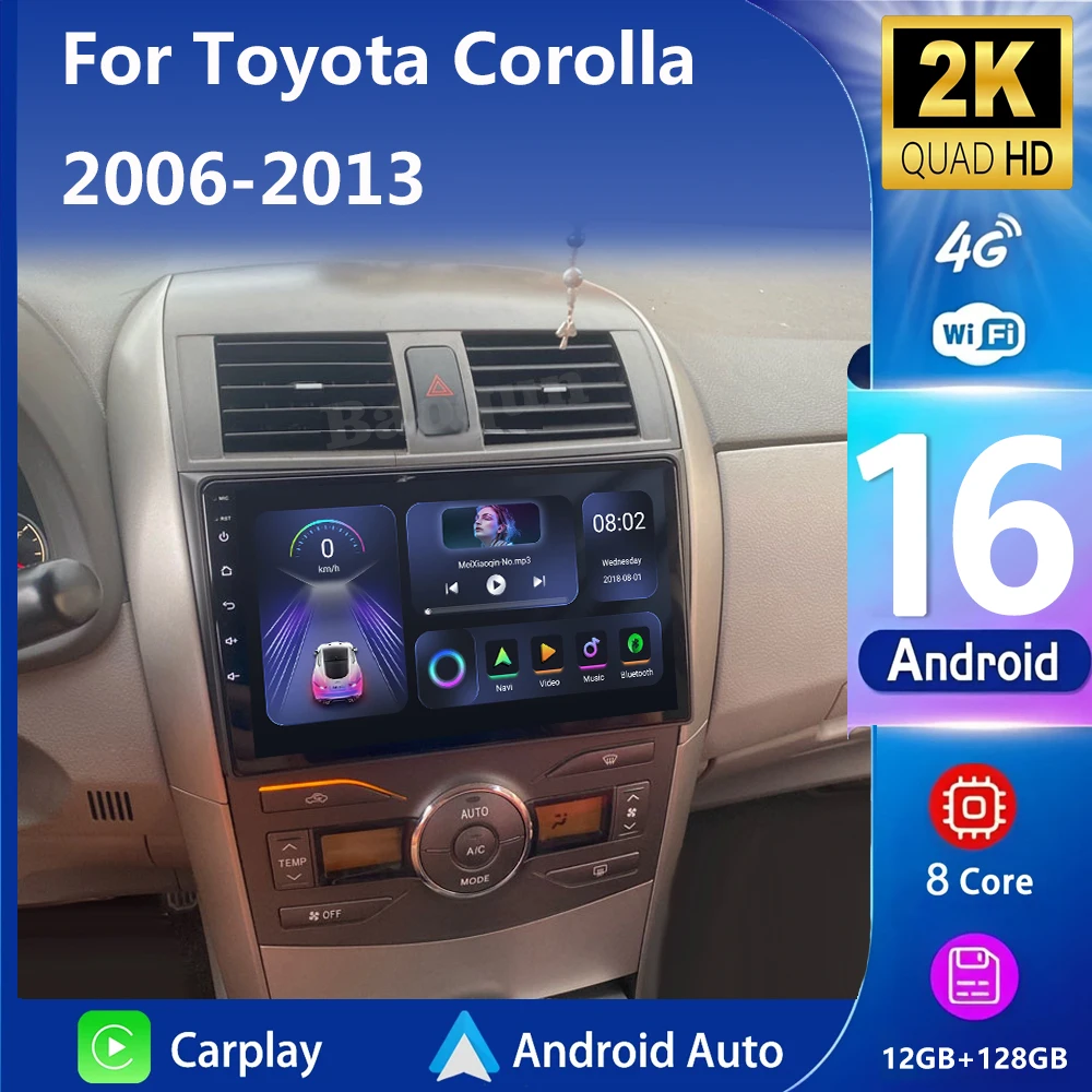 أندرويد 16 كوالكوم 2K QLED لتويوتا كورولا 10 E140 E150 2006- 2013 راديو السيارة الاندورويد مشغل فيديو الوسائط المتعددة CarPlay ستيريو