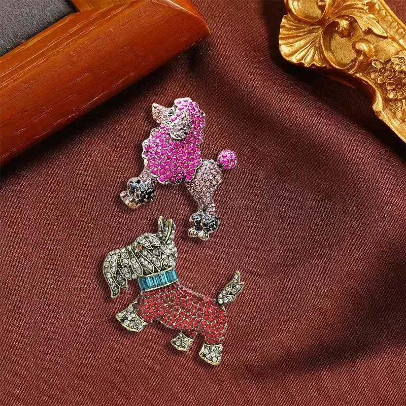 New design, animal niche brooch, cute diamond studded puppy brooch, chest flower, retro old man dog accessory