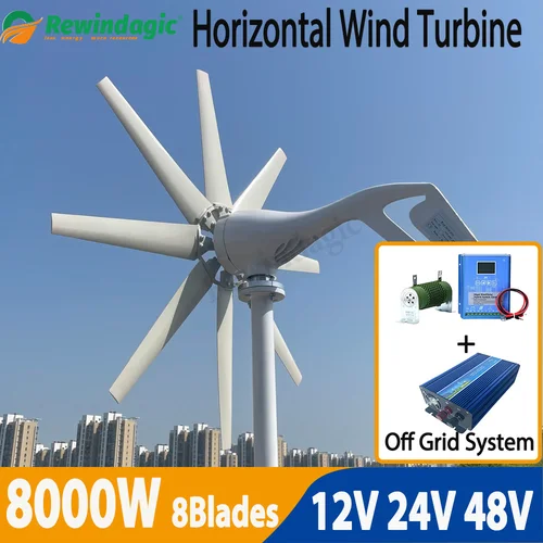 중국 공장 수평 풍력 터빈 발전기, 가로등용 풍차 컴플리트 키트, 3 상 AC 8 블레이드, 12V, 24V, 48V, 8000W