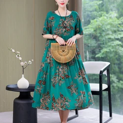 New Fashion Casual Summer Dresses For Women 2026 Loose Clothes Print Elegant O-neck Short Sleeve Natural Woman Clothing