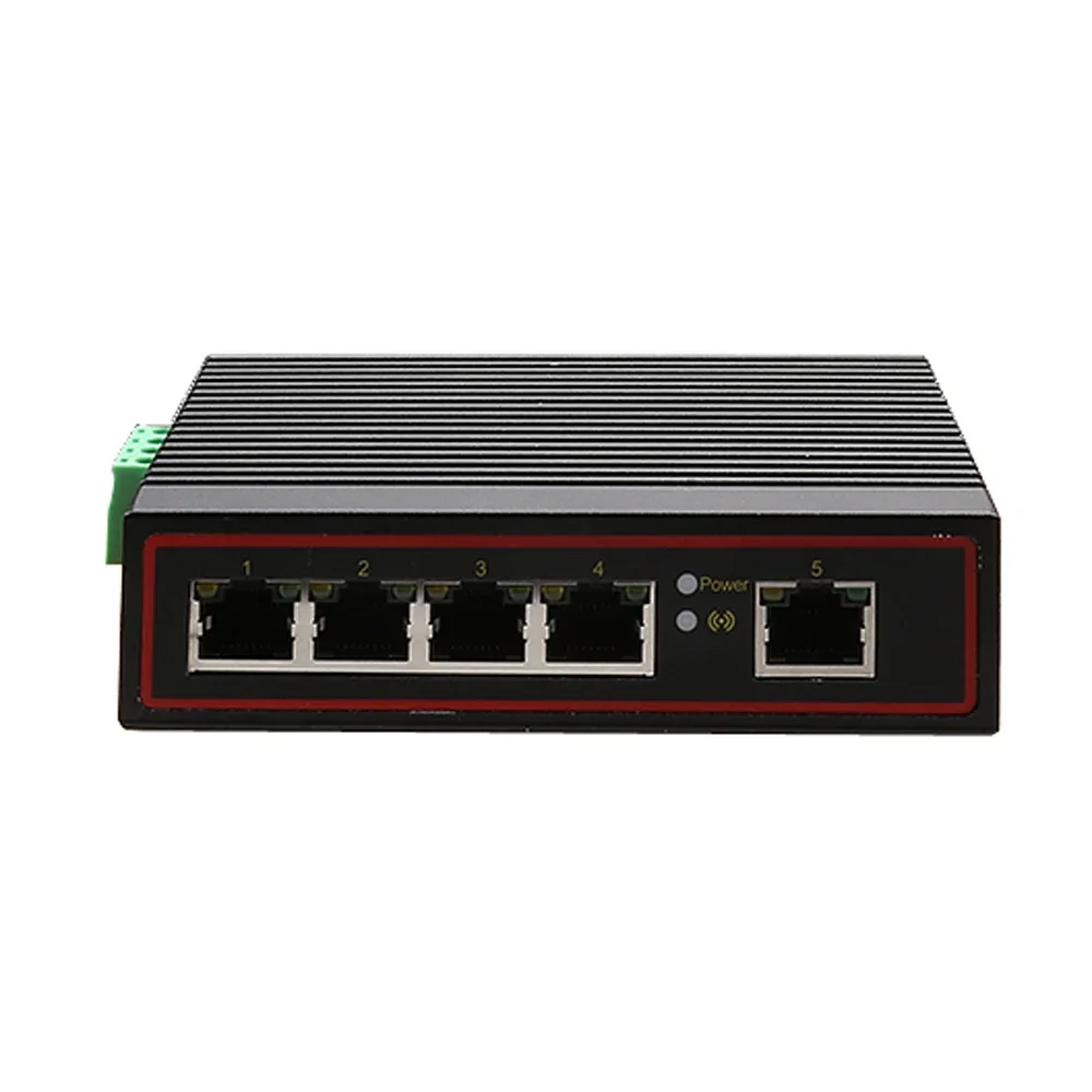 Industrial 5 port ethernet LAN switch 100M DOUBLE DC POWER high and low temperature SURGE PROTECTION