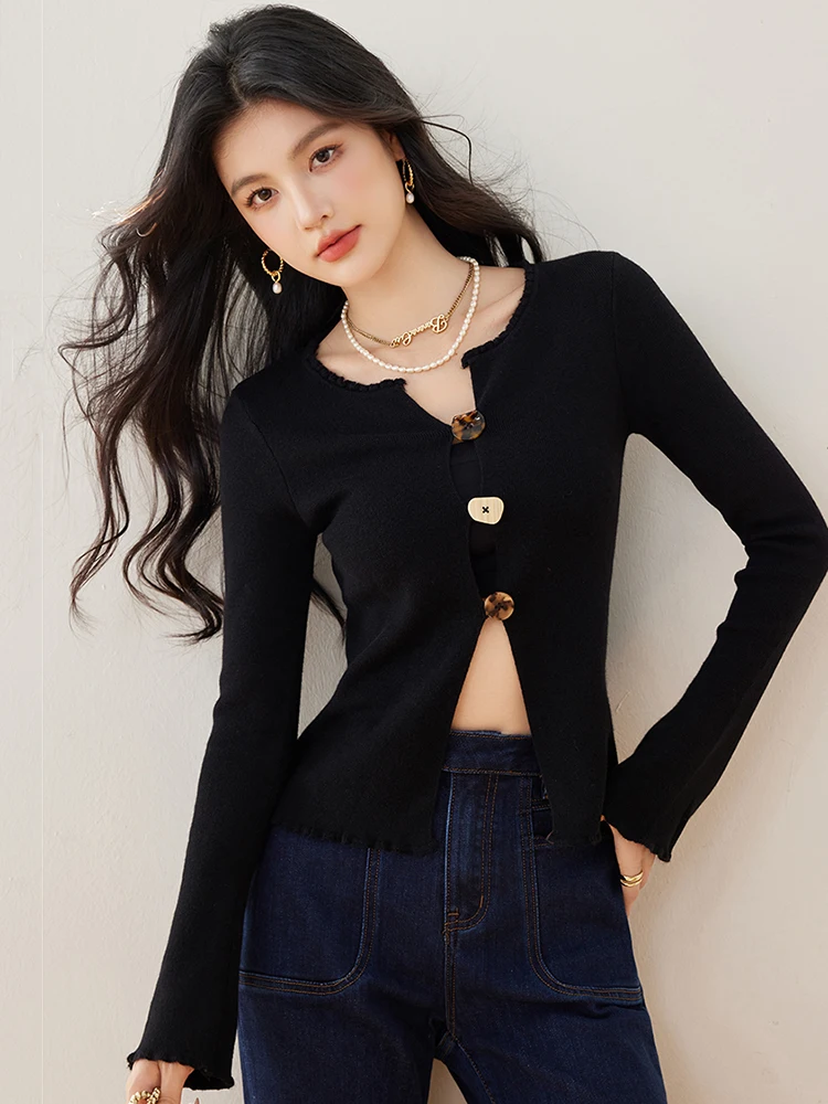 Moda damska Slim Fit Dzianinowe topy Wiosna Nowe Pulowery Eleganckie Szykowne Swetry z długim rękawem V-neck Casual Wszechstronny Top Y2k