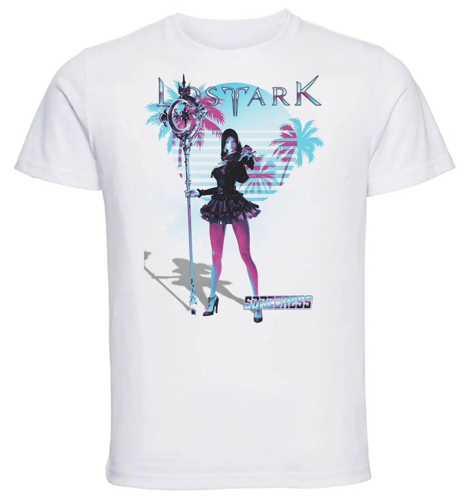 White T-Shirt - White Knit - Vaporwave Lost Ark - Sorceress-