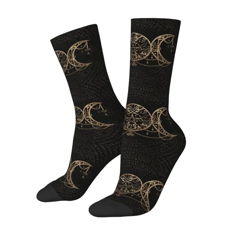 Triple Moon Goddess Men's Crazy Crew Socks Unisex Cute Pentagram Pagan Wiccan Spring Summer Autumn Winter Dress Socks